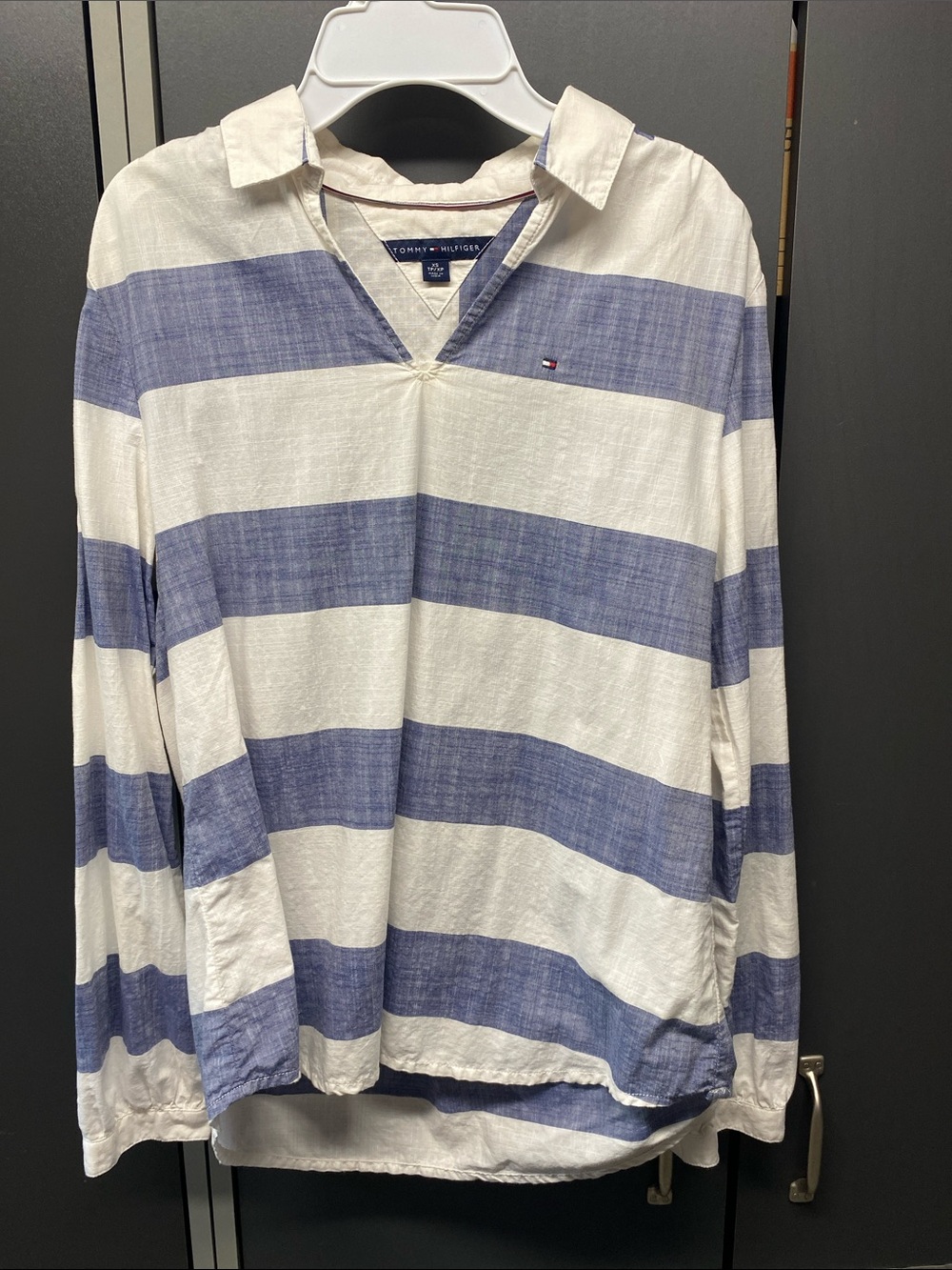 Tommy Hilfiger White and Blue Wide-Stripe Shirt